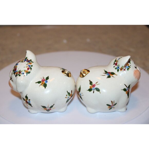 Vintage Floral Painted Pigs Salt, Pepper and Sugar Bowl Set. - Picture 3 of 8